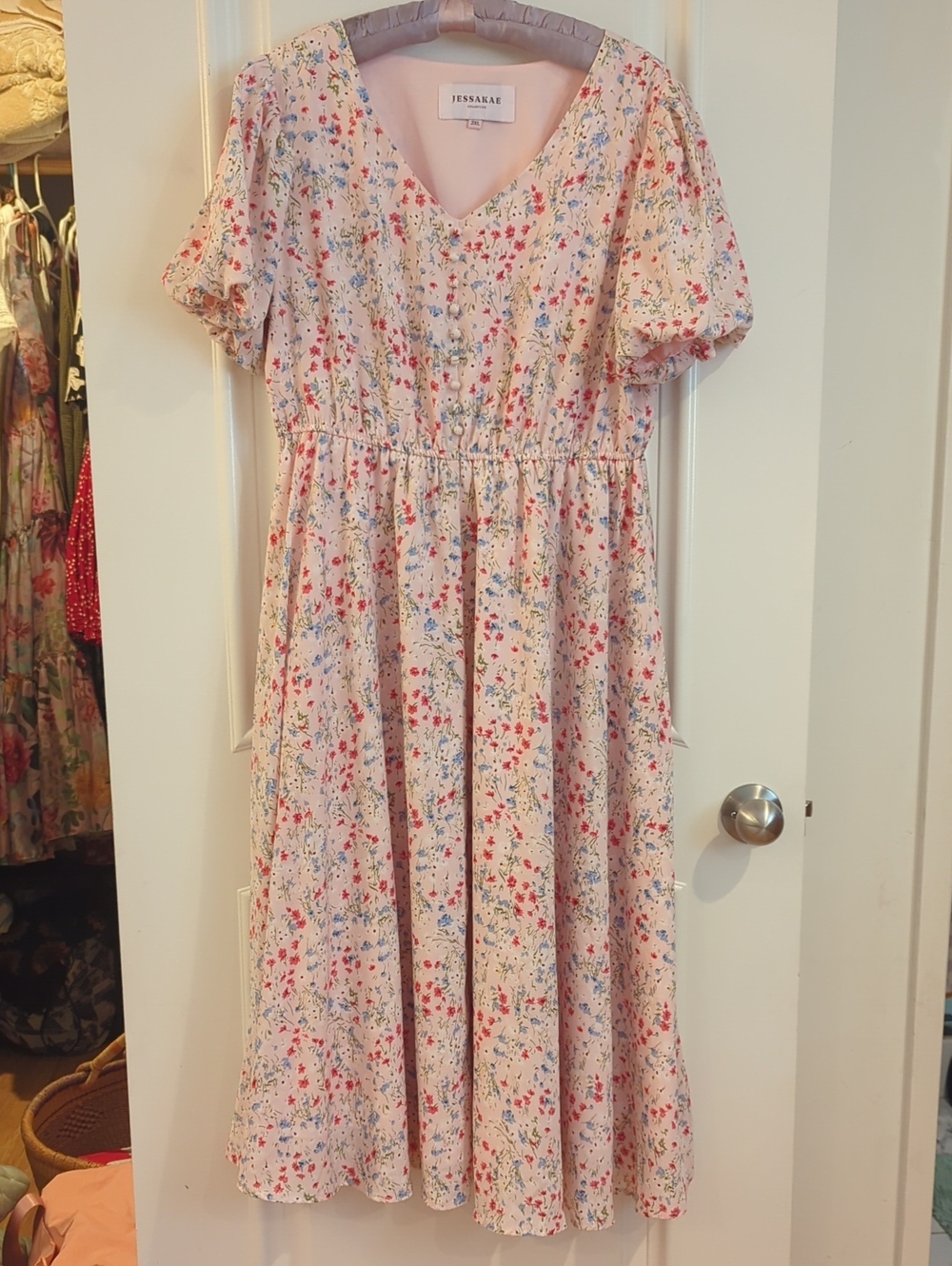 JESSAKAE Floral Midi Dress Pink & White Size 2XL